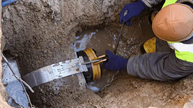 Technician performing underground drainage repair for foundation protection and gutter systems in Marietta, GA